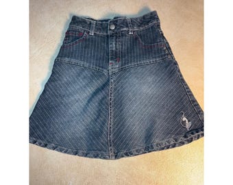 Vintage baby Phat Girlz spijkerrok maat 6 gestreepte wassing kat geborduurd