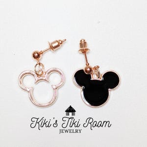 MOUSE HEAD Black/Gold Drop Stud Earrings / Custom Jewelry/ Disney Jewelry/ Gold Earrings/ Mouse Earrings