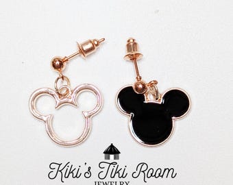 MOUSE HEAD Black/Gold Drop Stud Earrings / Custom Jewelry/ Disney Jewelry/ Gold Earrings/ Mouse Earrings