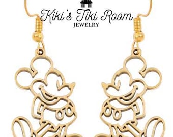 HOLLOW MOUSE Pendant Earrings Set / Custom Jewelry/ Disney Jewelry/ Gold Earrings/ Mouse Earrings
