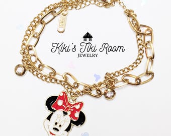 Pulsera de Minnie Mouse de Disney con dije / Pulsera con dije / Joyería Disney / Pulsera con dije de Disney