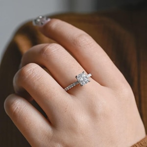 IGI Certified Lab Grown Cushion Diamond Engagement Ring: Solid Gold Bridal Jewelry