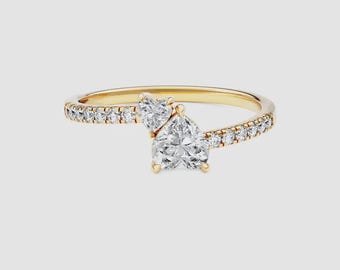 18k Solid Gold Double Heart Moissanite Promise Ring