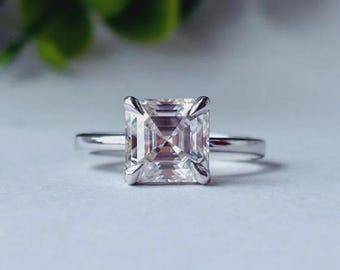 Pierścionek zaręczynowy z 3-karatowym diamentem szlifu Asscher, laboratoryjnie hodowanym, oprawa katedralna ze złota 14-karatowego