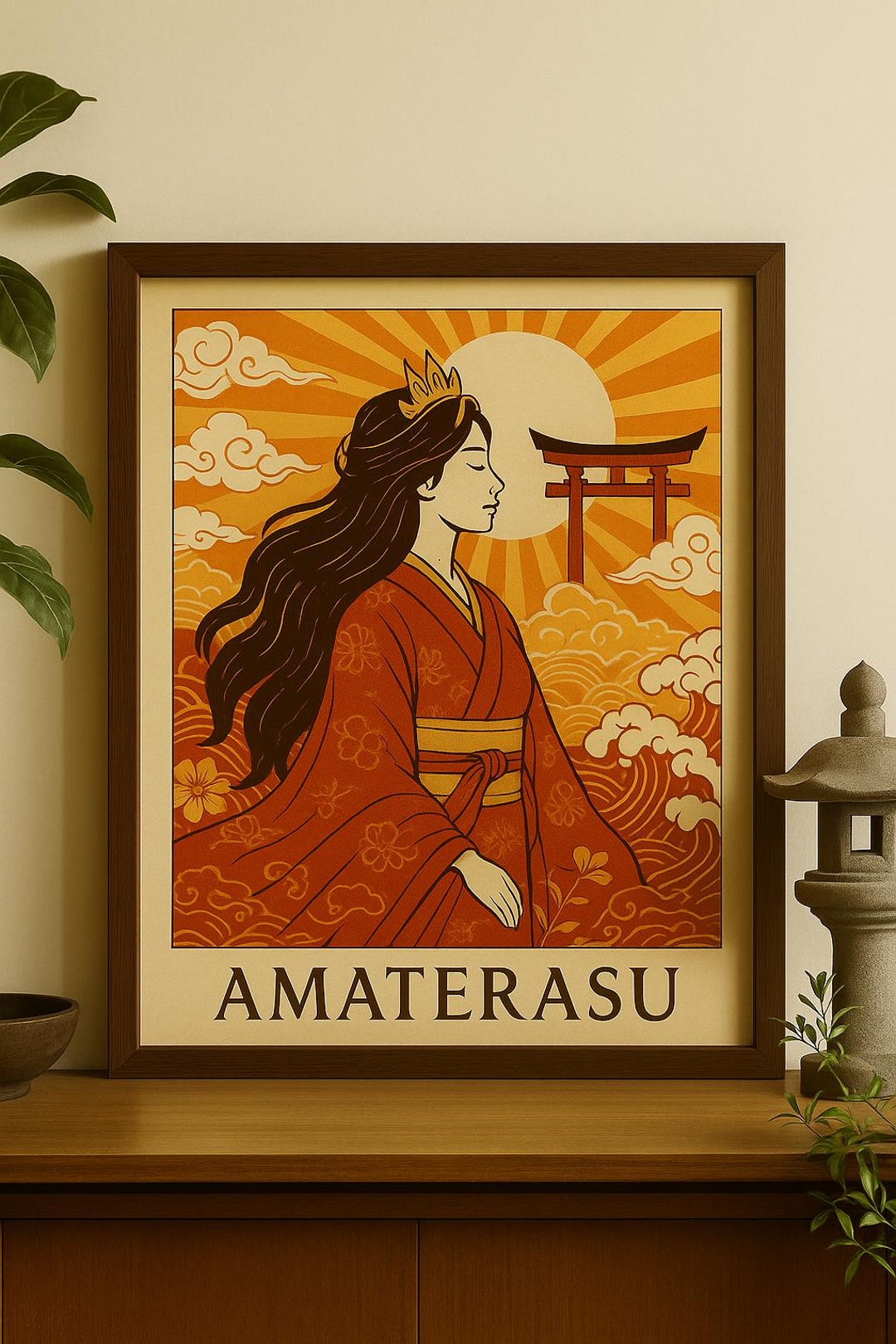 Amaterasu Japanese Sun Goddess Wall Art | Traditional Shinto Mythology ...