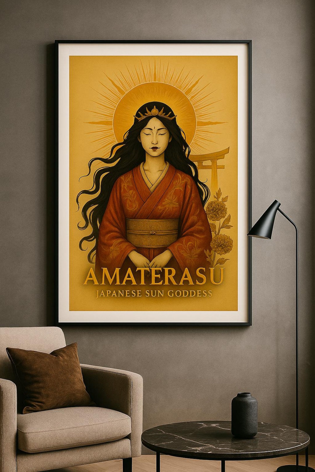 Amaterasu Sun Goddess Wall Art Printable | Japanese Shinto Mythology ...