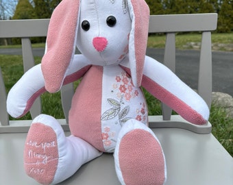 18 inch Memorial Bunny Made from Loved One's Clothing, Remembrance Bunny, Memory Rabbit, Baby Keepsake, Embroidery Option on Foot or Ear