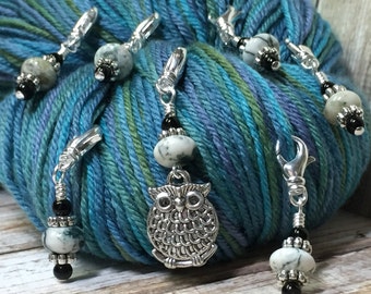 Removable Owl Stitch Marker Set for Knitting & Crochet, Gift for Knitters, Beaded Progress Keepers, Crochet Gift for Mom