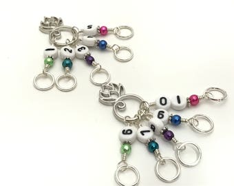 Beaded Knitting Row Counter: Silver Pineapple Charm, Stitch Markers