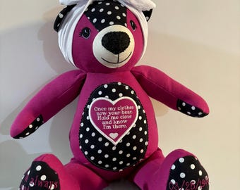 18 Inch Custom Made Memory Bear from Your Loved One's Clothing: Add Embroidery