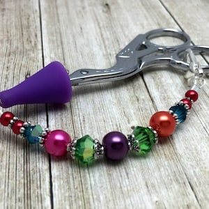 Rainbow Scissor Fob, Sewing Accessories, Scissor Charm, Zipper Pull, Needle Craft Gifts, Birthday Gift for Quilter