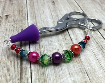 Rainbow Scissor Fob, Sewing Accessories, Scissor Charm, Zipper Pull, Needle Craft Gifts, Birthday Gift for Quilter