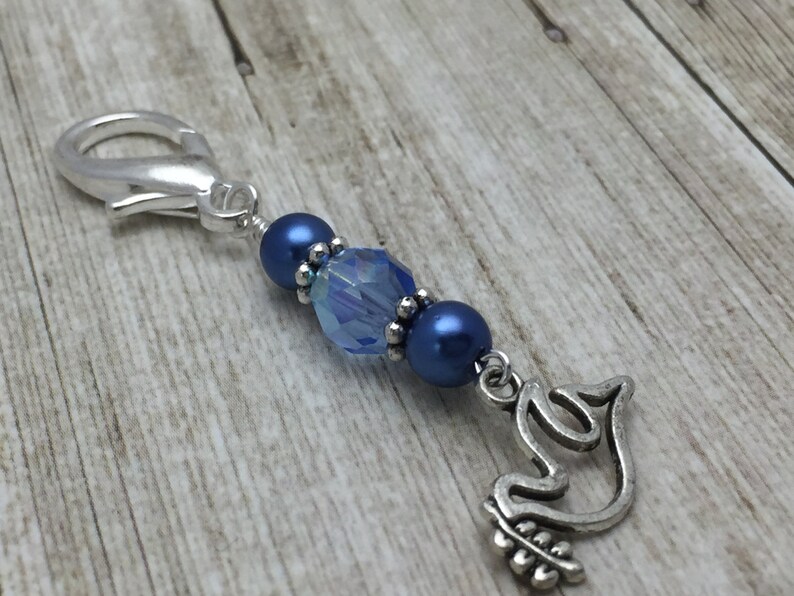Dove Zipper Pull Charm Jewelry Purse or Key Chain Charm Removable Stitch Marker , Mother's Day Gift image 3