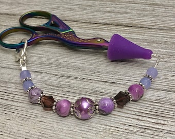 Purple Beaded Scissor Fob | Sewing Accessories | Scissor Charm Jewelry |, Birthday Gift for Quilter