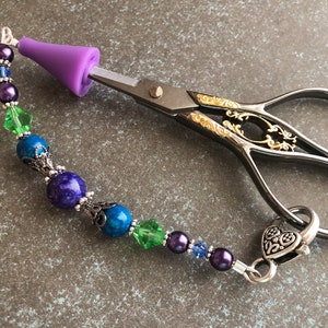 Beaded Scissor Fob with Tip Cover for Small Scissors Sewing Accessory Gift, Birthday Gift for Quilter image 2