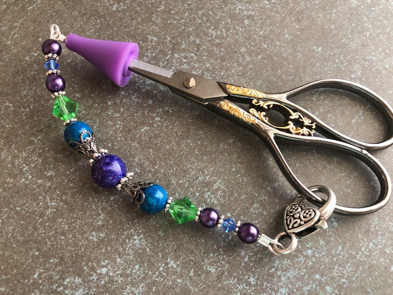 Beaded Scissor Fob with Tip Cover for Small Scissors Sewing Accessory Gift, Birthday Gift for Quilter image 2