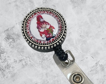 Magnetic Christmas Gnome Badge Reel  for Work ID, Retractable Badge Holder, New Job Gift, Back to School, Gift for Coworker, Clip on Option