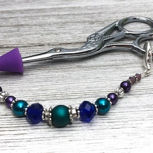 Beaded Scissor Fob in Peacock Colors, Scissor Charm for Your Embroidery Scissors,  Gift for Quilter, Birthday Gift for Quilter