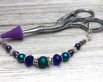 Beaded Scissor Fob in Peacock Colors, Scissor Charm for Your Embroidery Scissors,  Gift for Quilter, Birthday Gift for Quilter
