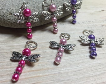 Dragonfly Stitch Markers for Knitting,  Snag Free,  Gifts for Knitting Sister, Set of 4, 6, or 8 Beaded Knitting Markers