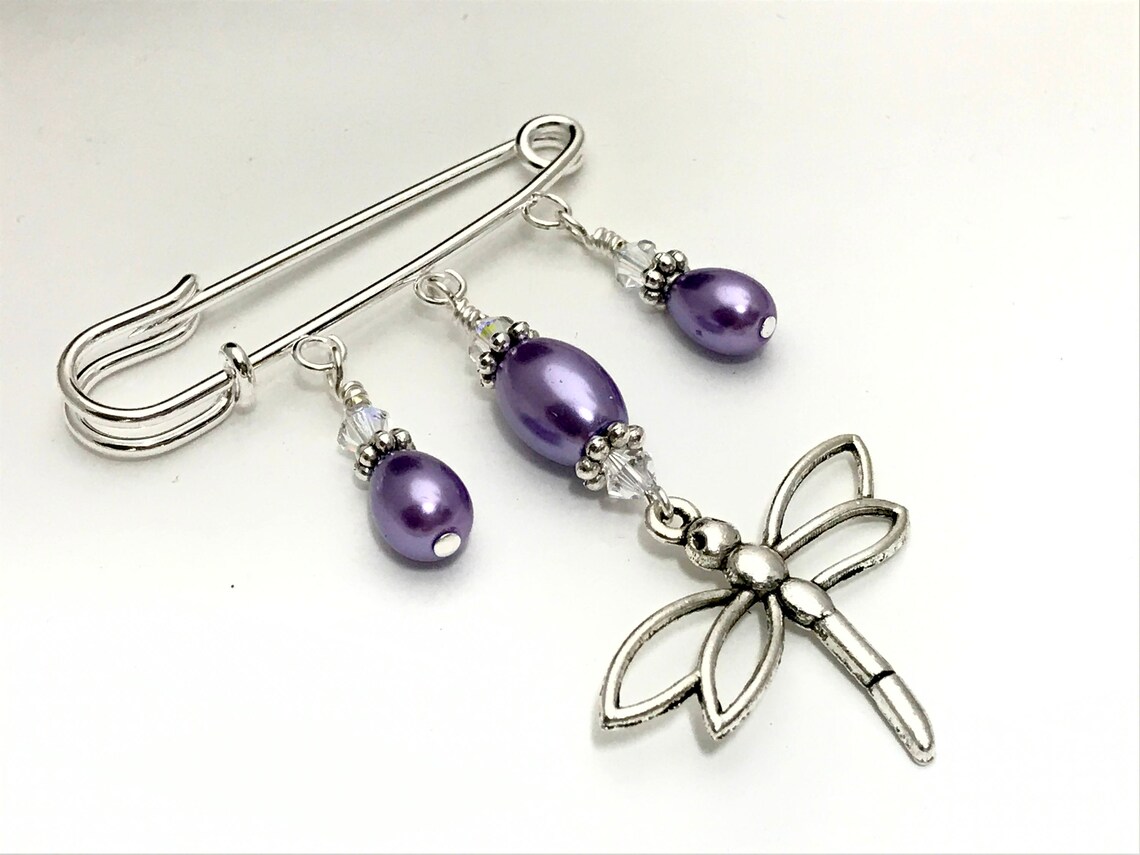 Dragonfly Beaded Shawl Pin Purple Kilt Pin Safety Pin Brooch Etsy