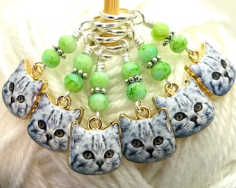 6 Kitty Cat Stitch Markers for Knitting- Snag Free Knitting Markers in 5 Sizes- Gift for Knitters- Crochet Marker Option Available