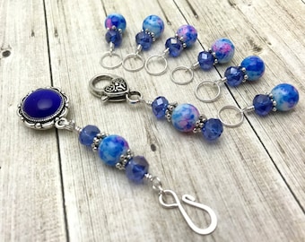 Royal Blue Magnetic Portuguese Knitting Pin Set, Snag Free Stitch Markers, Magnetic ID Holder, Gift for Knitters |, Mother's Day Gift