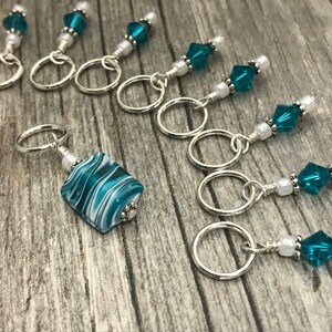 Teal Waves Snag Free Knitting Stitch Marker Set- Gift for Knitters- Stitch Marker Charms, Birthday Gift for Knitter