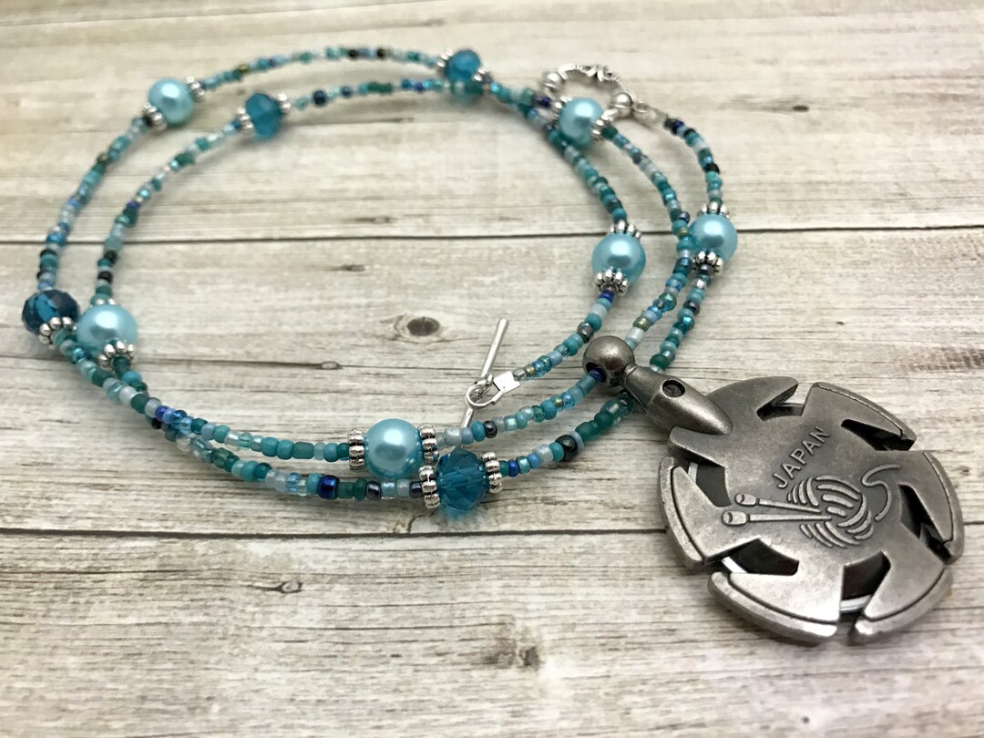 Aqua Yarn Cutter Necklace Knitter's Beaded Necklace Gift Etsy
