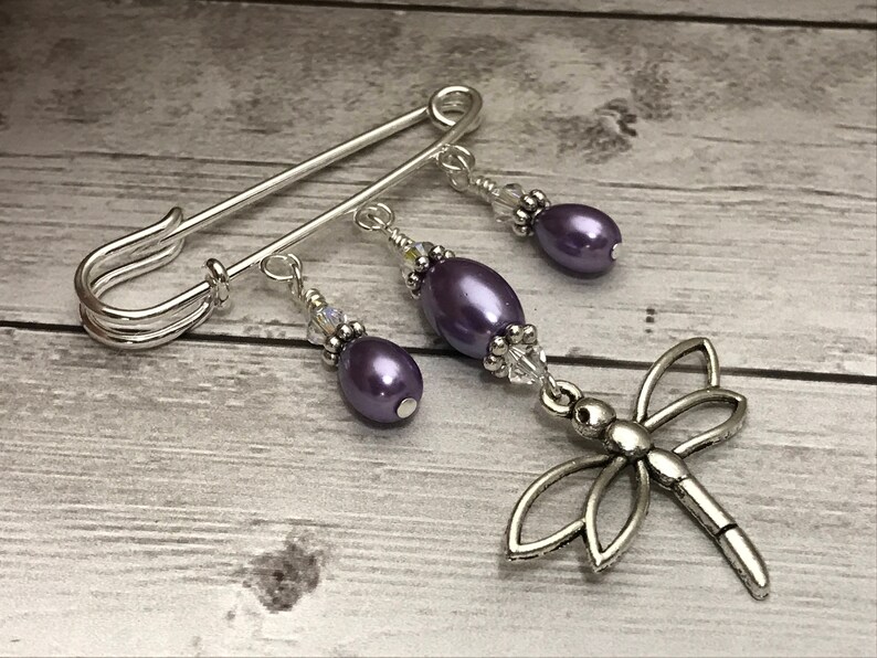 Dragonfly Beaded Shawl Pin Purple Kilt Pin Safety Pin Brooch Etsy