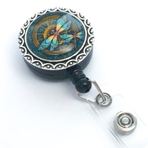 Magnetic Badge Reel for Your Work ID, Gift for Nurse, Teacher, Secretary, Steampunk Dragonfly Badge Holder, Birthday Gift for Coworker