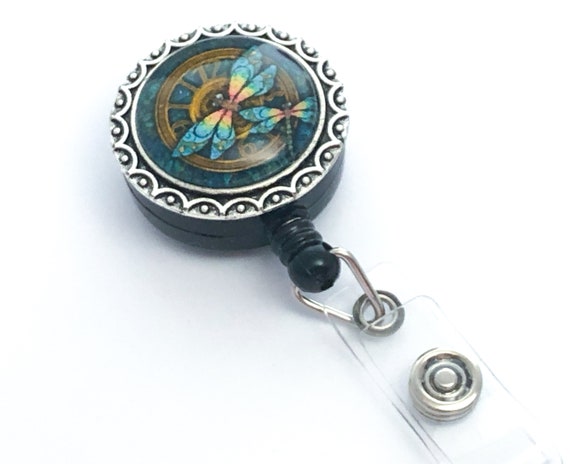 Magnetic Badge Reel for Your Work ID, Gift for Nurse, Teacher, Secretary,  Steampunk Dragonfly Badge Holder, Birthday Gift for Coworker 