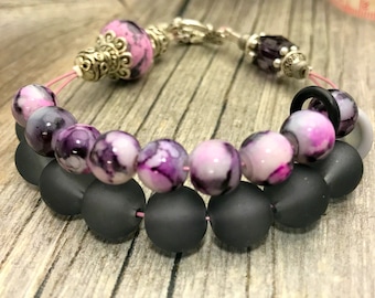Black Lilac Abacus Row Counting Bracelet |  Knitting Row Counter | Gift for Knitters, Mother's Day Gift