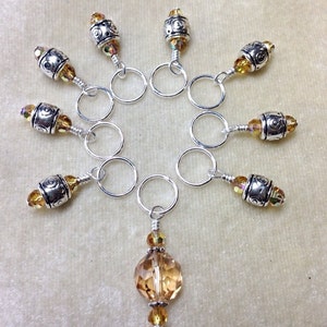 Topaz Yellow Crystal Stitch Markers for Knitting with Snag Free Rings, Gift for Knitters, Birthday Gift for Knitting Wife