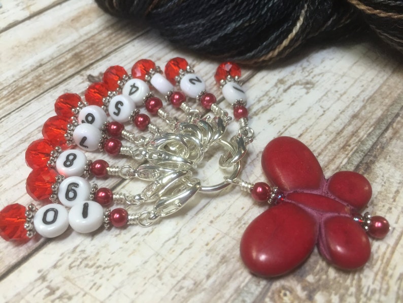 Row Counter Stitch Markers & Butterfly Holder, Removable Number Stitch Markers for Crochet and Knitting, Progress Keepers, Set of 10 or 20 image 2