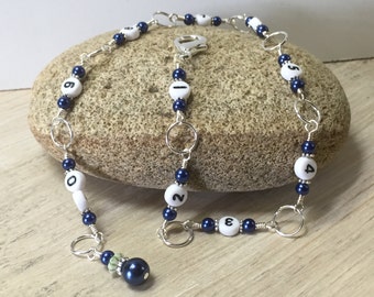 Hanging Chain Row Counter | Navy Blue Numbered Stitch Markers | Gift for Knitters