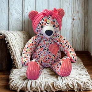 Memory Bear, Remembrance Teddy Bear Headband Optional, Made from Clothing, Embroidery Options, Memorial Keepsake Animal, Sympathy Gift