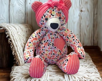 Memory Bear, Remembrance Teddy Bear Headband Optional, Made from Clothing, Embroidery Options, Memorial Keepsake Animal, Sympathy Gift
