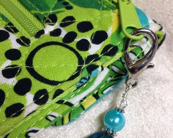 Beaded Zipper Pull Charm - Progress Stitch Marker- Key Chain - Teal Wallet or Purse Charm |, Mother's Day Gift