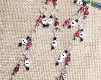 Beaded Knitting Row Counter Chain: 1-10 Numbered Stitch Marker