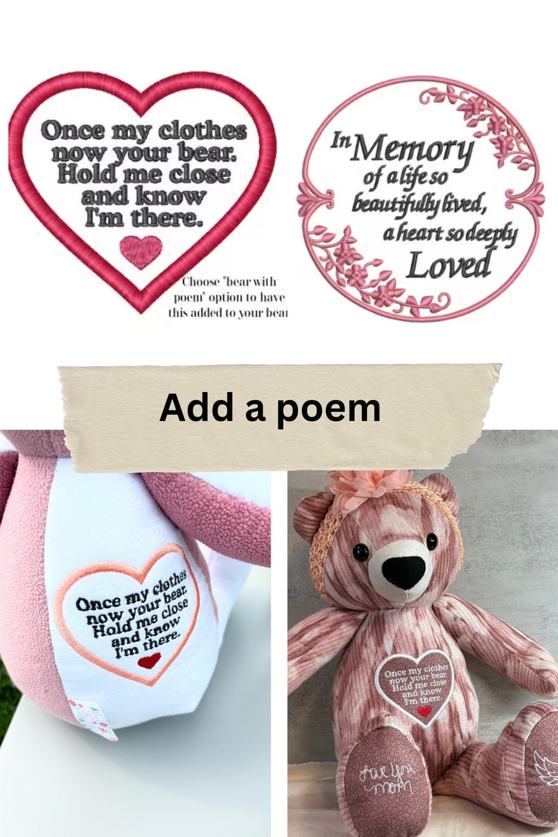 Customized 18 In. Memory Bear, Remembrance Bear, Baby Keepsake, Memorial Bear Gift Made from Loved One's Clothing, Embroidered Name Option image 4