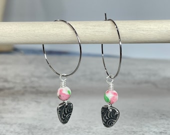 Hoop Earrings with Beaded Dangle, Gift for Daughter, Birthday Gift for Mom