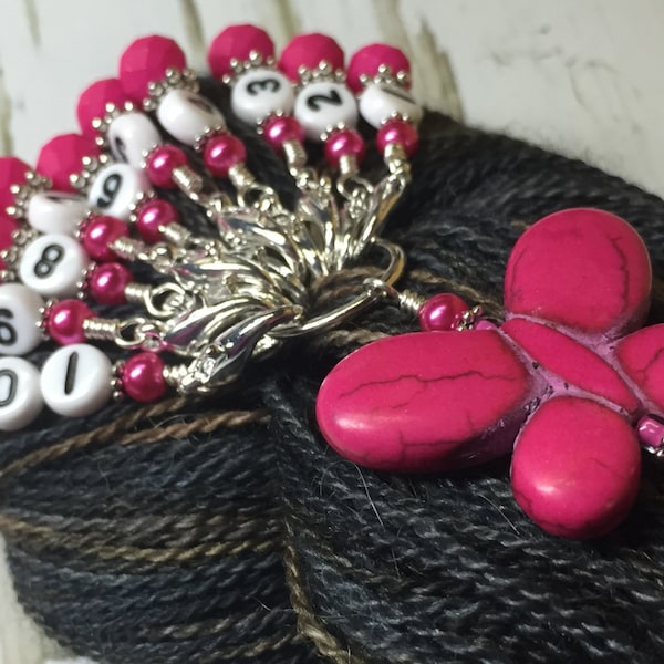 Pink Butterfly Removable Number Stitch Marker Set, Row Counter for Crochet or Knitting, Mother's Day Gift