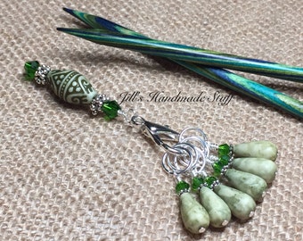 Snag Free Olive Green Stitch Markers & Holder - Knitting Jewelry Gift - Add a Stitch Saver Option |, Mother's Day Gift