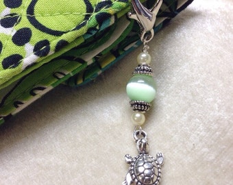 Turtle Zipper Pull Charm Key Chain Charm, Progress Stitch Marker, Birthday Gift