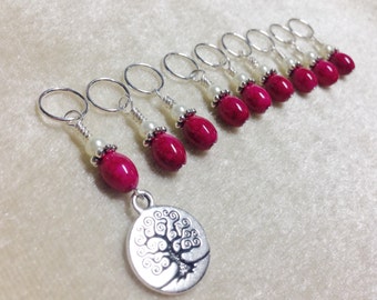 Tree of Life Stitch Marker Set for Knitting or Crochet, Snag Free Gift for Knitters,  Choose Rings or Clasps, Birthday Gift for Knitting Mom