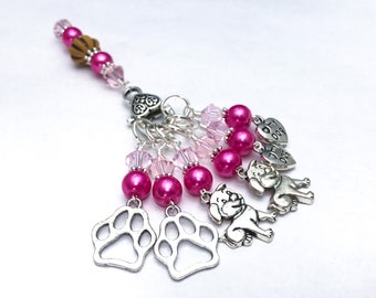 Knitting Stitch Markers for Dog Lovers, Gift for Knitter, Includes Holder & 6 Markers in Your Choice of Ring Size, Mother's Day Gift