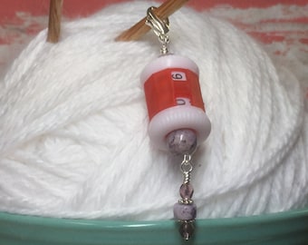 Hanging Beaded Row Counter- Red Numbered Stitch Marker- Barrell Style Stitch Counter |,  Birthday Gift for Knitter