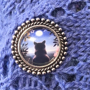 Magnetic Black Cat Shawl Pin, Sweater or Scarf Brooch, Gift for Her, Mother's Day Gift image 1