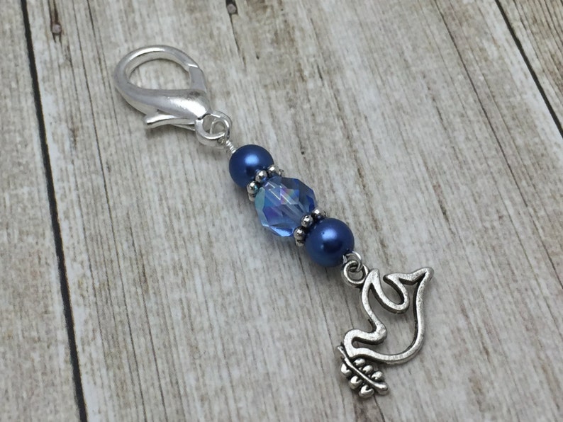 Dove Zipper Pull Charm Jewelry Purse or Key Chain Charm Removable Stitch Marker , Mother's Day Gift image 1